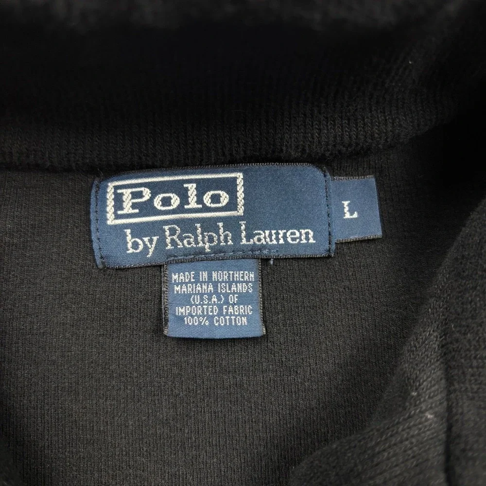 Polo Ralph Lauren Mens Quarter Zip Pullover Black Cotton Sweater Large Pony Logo